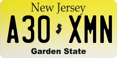 NJ license plate A30XMN