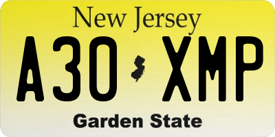 NJ license plate A30XMP
