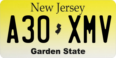 NJ license plate A30XMV