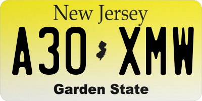 NJ license plate A30XMW