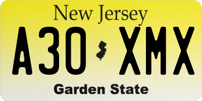 NJ license plate A30XMX