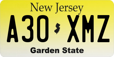 NJ license plate A30XMZ