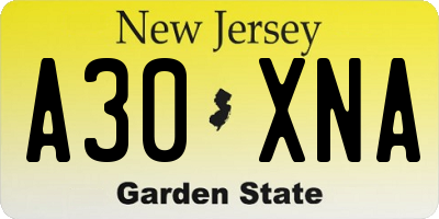 NJ license plate A30XNA