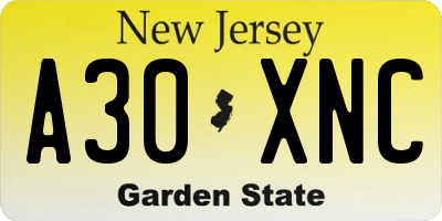 NJ license plate A30XNC
