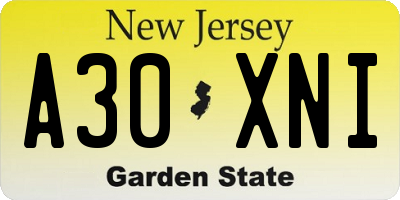 NJ license plate A30XNI