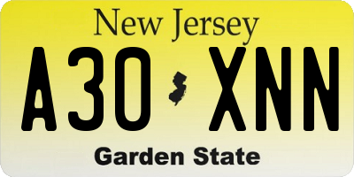 NJ license plate A30XNN