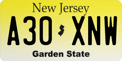 NJ license plate A30XNW