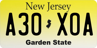 NJ license plate A30XOA
