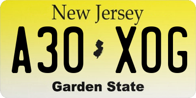 NJ license plate A30XOG