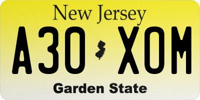 NJ license plate A30XOM