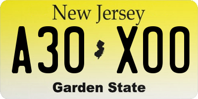 NJ license plate A30XOO
