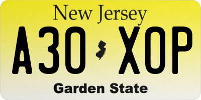 NJ license plate A30XOP