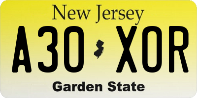 NJ license plate A30XOR