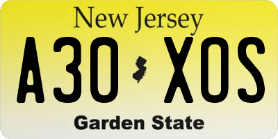 NJ license plate A30XOS