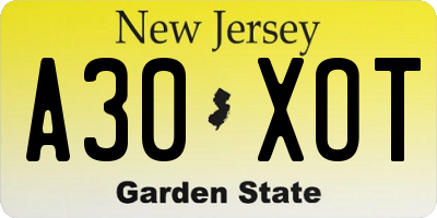 NJ license plate A30XOT
