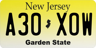 NJ license plate A30XOW