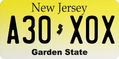 NJ license plate A30XOX