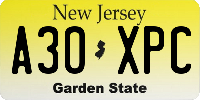 NJ license plate A30XPC