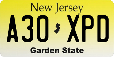 NJ license plate A30XPD