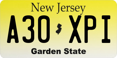 NJ license plate A30XPI