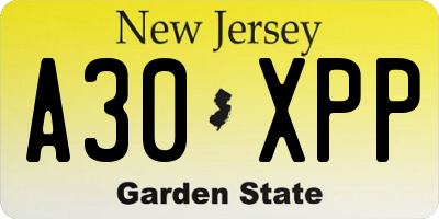 NJ license plate A30XPP