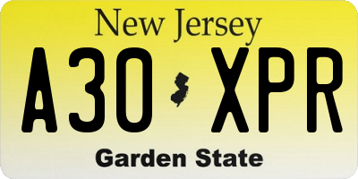 NJ license plate A30XPR