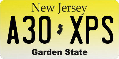 NJ license plate A30XPS