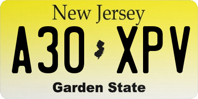 NJ license plate A30XPV