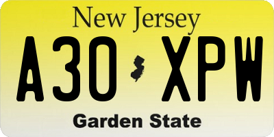 NJ license plate A30XPW