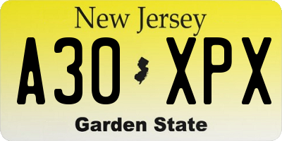 NJ license plate A30XPX