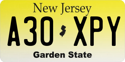 NJ license plate A30XPY