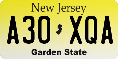 NJ license plate A30XQA