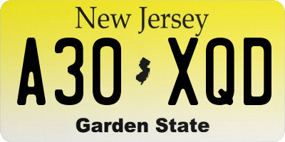 NJ license plate A30XQD