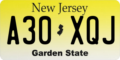 NJ license plate A30XQJ