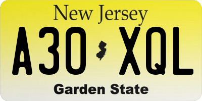 NJ license plate A30XQL