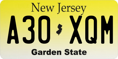 NJ license plate A30XQM