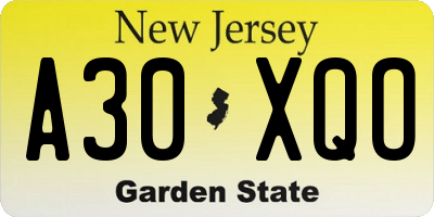 NJ license plate A30XQO
