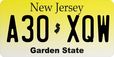 NJ license plate A30XQW