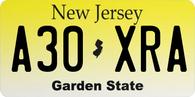 NJ license plate A30XRA