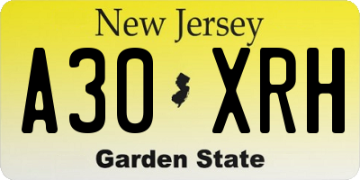 NJ license plate A30XRH