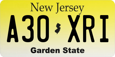 NJ license plate A30XRI