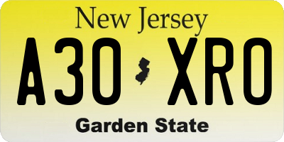 NJ license plate A30XRO