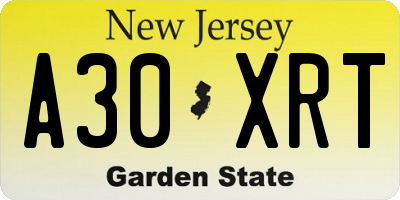 NJ license plate A30XRT