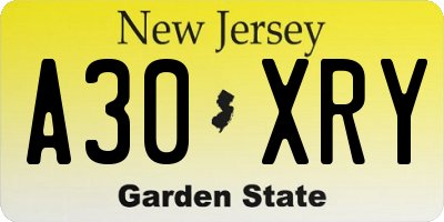 NJ license plate A30XRY