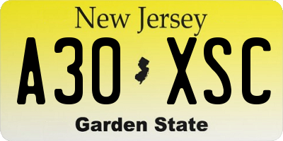 NJ license plate A30XSC