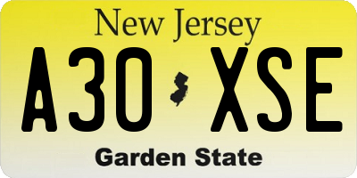 NJ license plate A30XSE