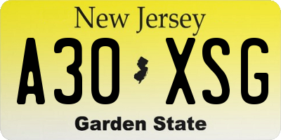 NJ license plate A30XSG