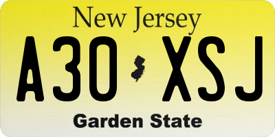 NJ license plate A30XSJ