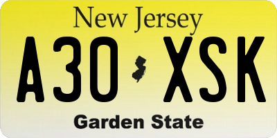 NJ license plate A30XSK