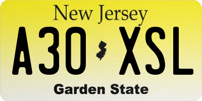 NJ license plate A30XSL
